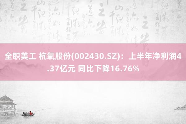 全职美工 杭氧股份(002430.SZ)：上半年净利润4.37亿元 同比下降16.76%